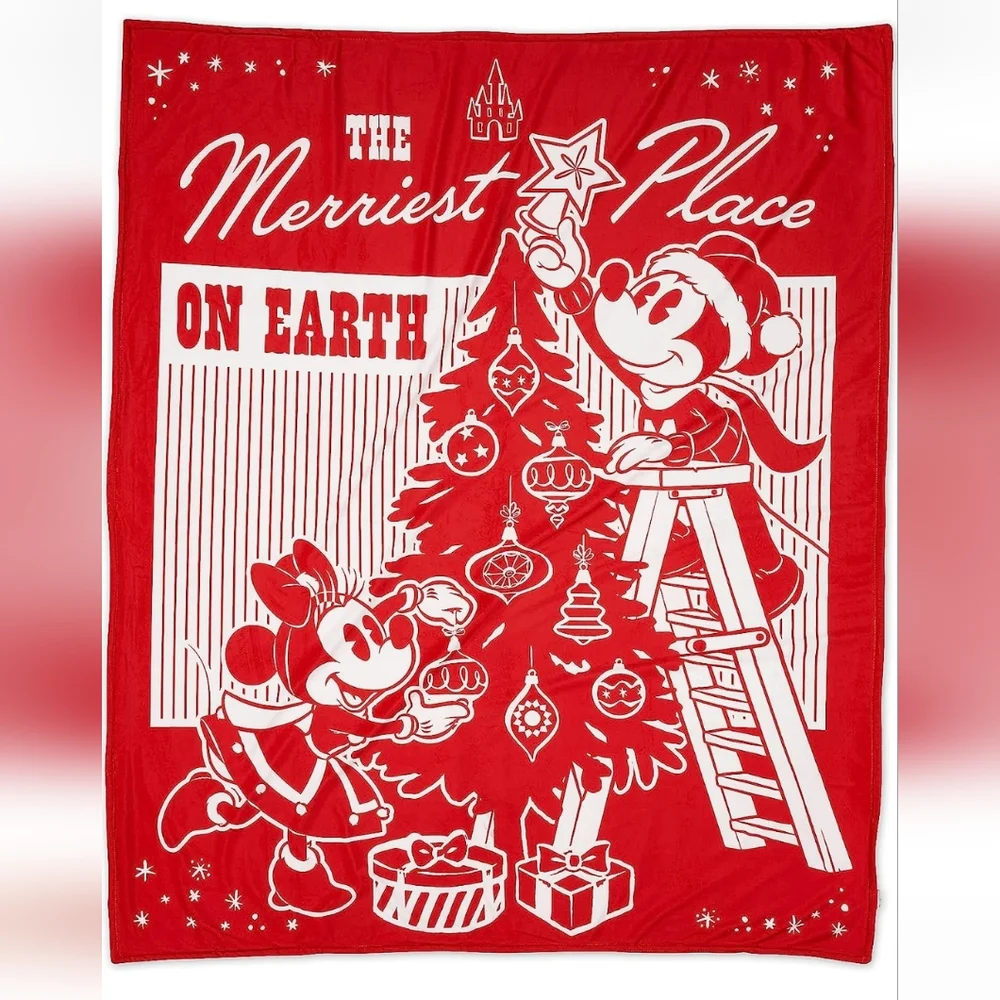 Disney Mickey Mouse and Minnie Holiday Fleece Throw Blanket